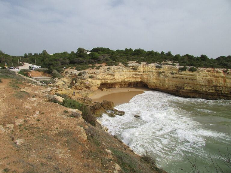 Praia da Albandeira, Algarve. A small bay carved into limestone.