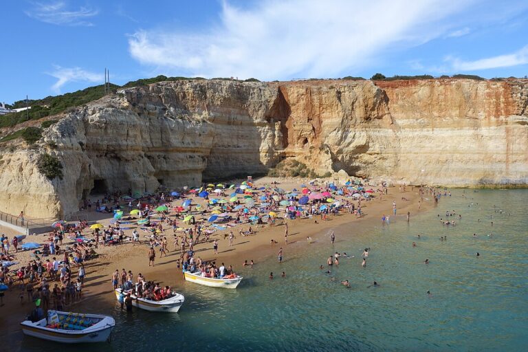 Praia de Benagil, Algarve. The village beach beneath the cliffs.