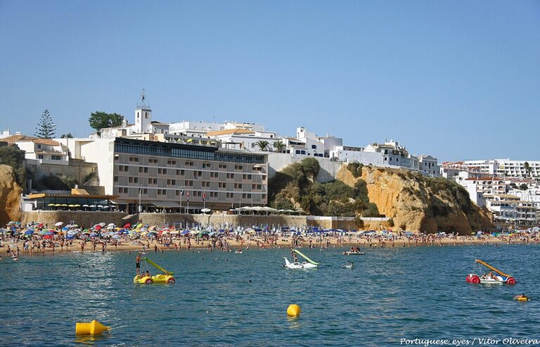 Praia do Peneco, Algarve. Old-town Albufeira meets the sea.