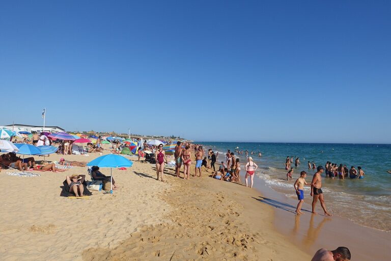 Praia dos Salgados, Algarve. Open sand on the Albufeira coast.