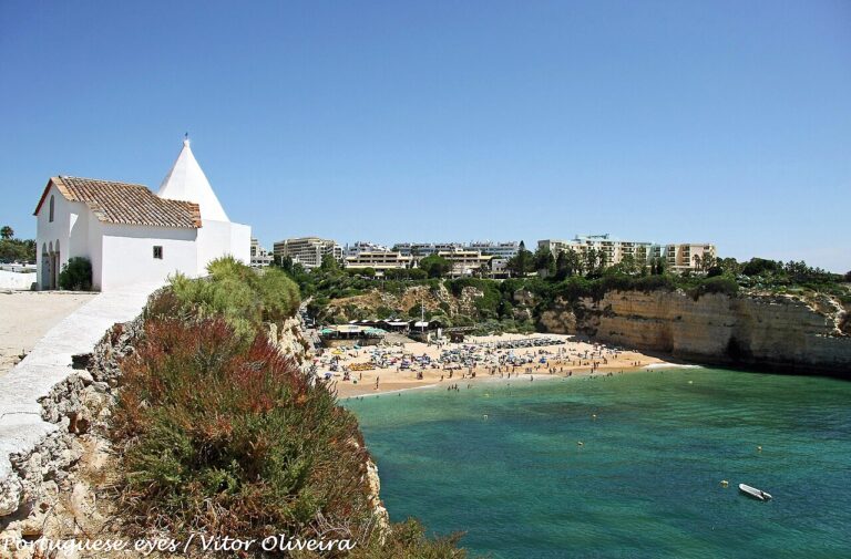 Praia da Senhora da Rocha, Algarve. A beach beside the chapel headland.
