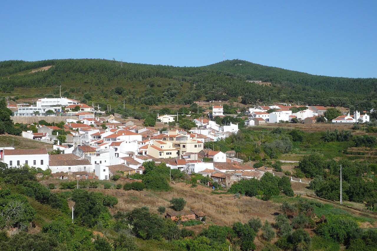 Marmelete village and its white church among the Monchique hills.