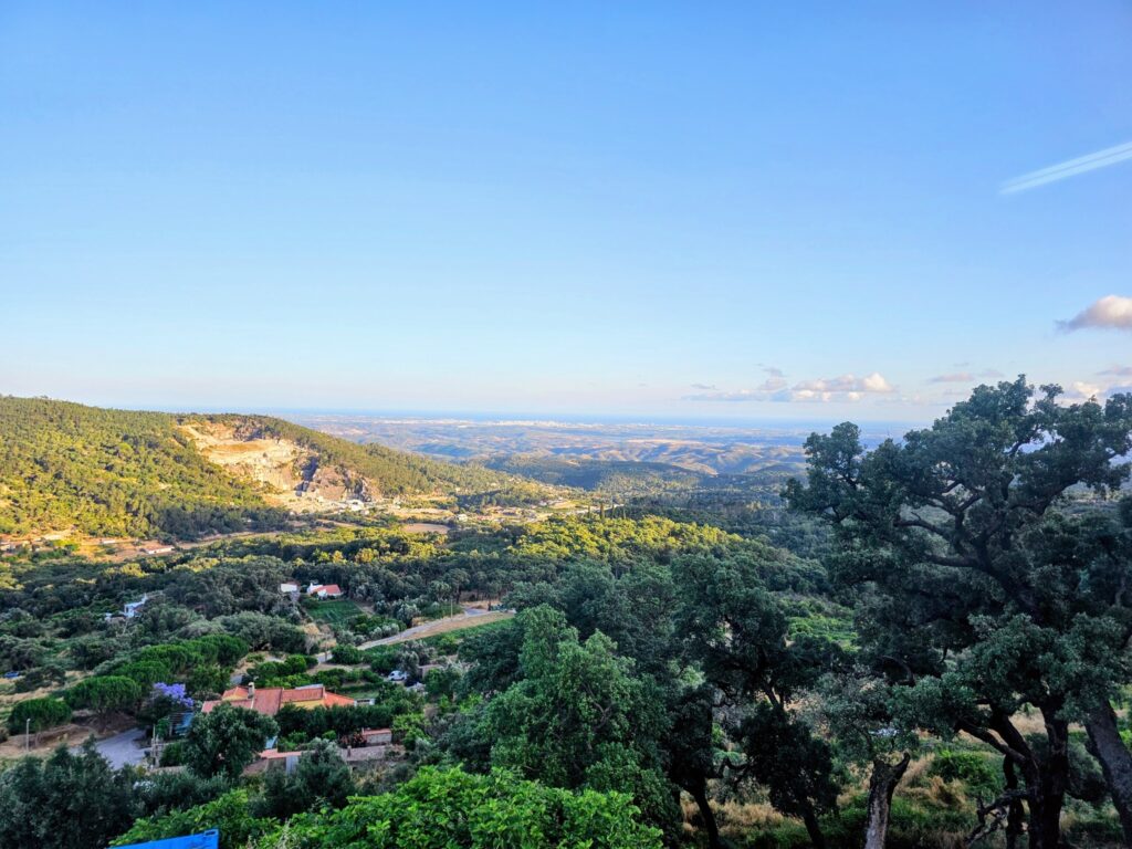 View across the hills towards the coast from Paraíso da Montanha.
