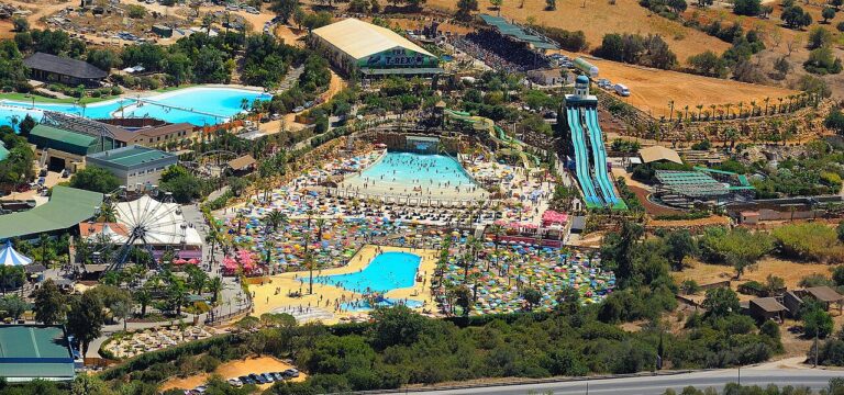 Aerial view of the pools and attractions at Zoomarine in Guia